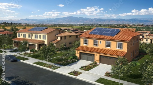 Wallpaper Mural Modern Homes with Solar Panels in a Scenic Neighborhood Landscape Torontodigital.ca