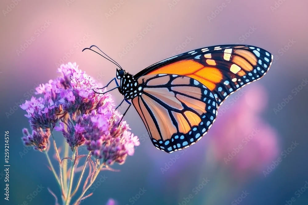 Fototapeta premium Monarch Butterfly - Danaus plexippus. Perched on a phytolacca heterosepala plant. Oeiras, Portugal. with generative ai