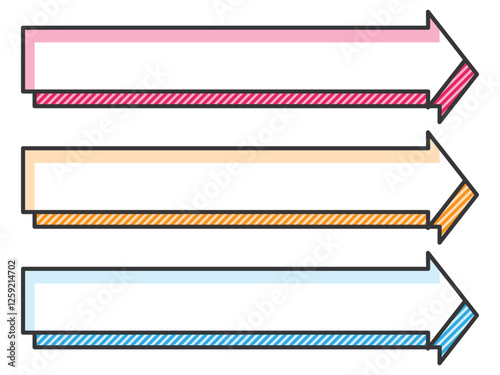 POPに使える漫画風囲み枠横長3種セット　右矢印　ストライプ（Affinity Designer版）