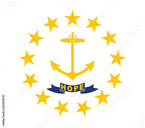Flag of Rhode Island state. Rhode Island flag official colors and proportion digital vector illustration