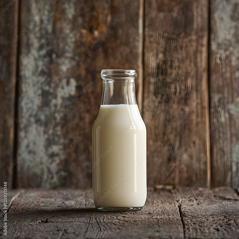 Rustic Charm: A Quart of Farm-Fresh Milk Against Wooden Backdrop Rustic Charm: A Quart of Farm-Fresh Milk Against Wooden Backdrop
