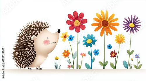 Cute Hedgehog with Colorful Flowers