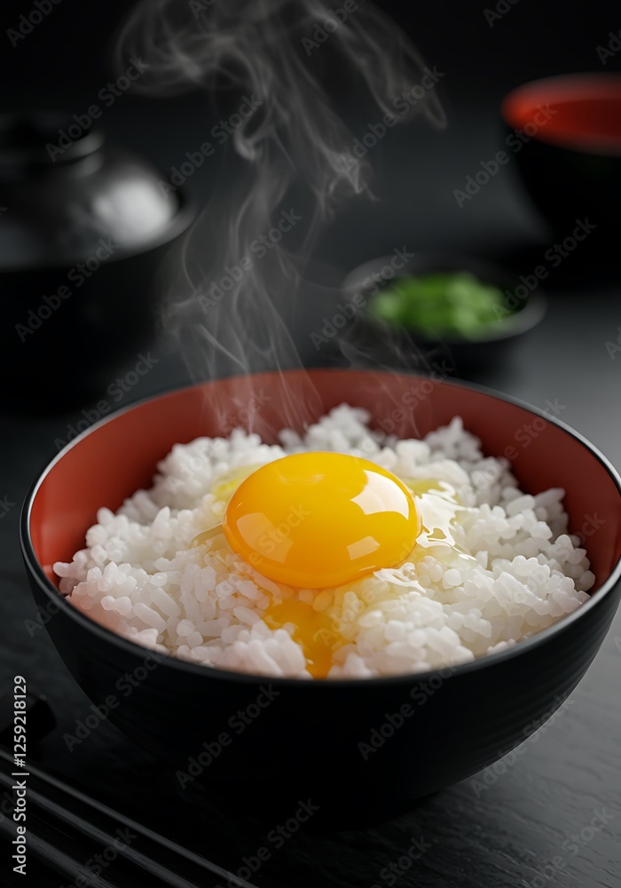 Steaming Rice Bowl with Egg Yolk Delicious Japanese Food Steaming Rice Bowl with Egg Yolk Delicious Japanese Food