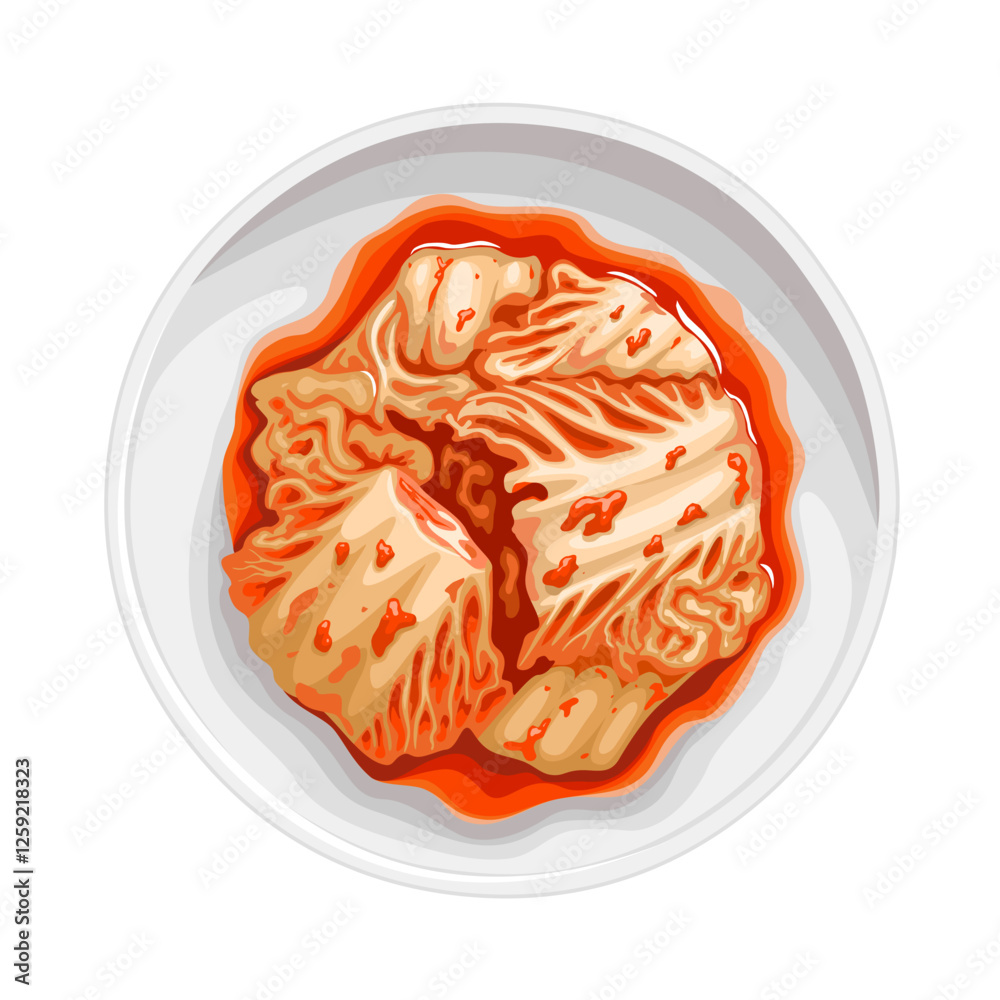 Illustration of Korean traditional Kimchi on white plate, isolated white background. Illustration of Korean traditional Kimchi on white plate, isolated white background.