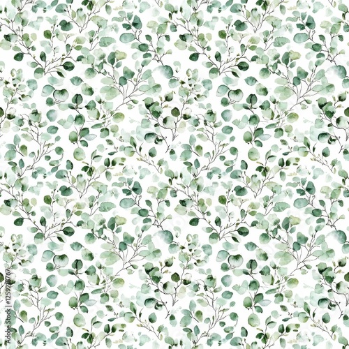 Delicate eucalyptus leaves pattern on white background photo