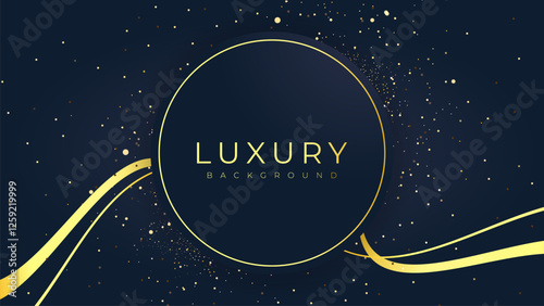 Circle Dark blue and gold luxury line overlap layered abstract background, with lighting effect for branding and wallpaper