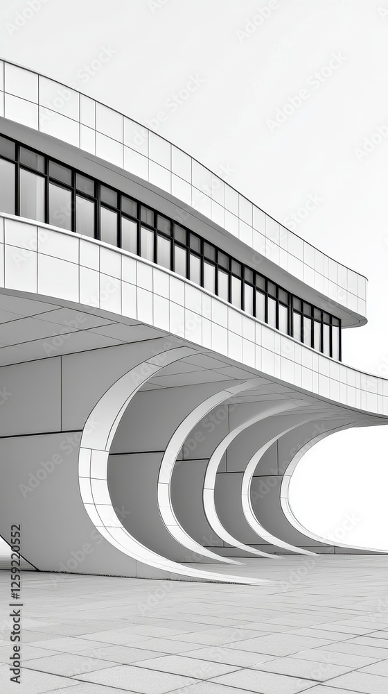 Obraz premium Modern Building with Curved Concrete Supports