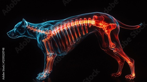 Dog skeleton showing joints and bones using x-ray
