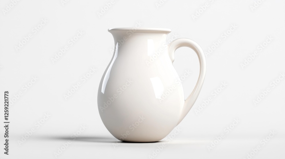 A clean and simple white ceramic pitcher on a white background. Generative AI A clean and simple white ceramic pitcher on a white background. Generative AI