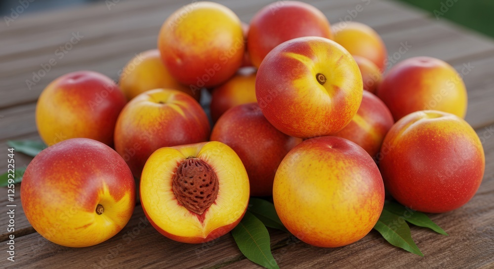 Fresh Nectarines on Wood Table Healthy Eating and Summer Fruits Fresh Nectarines on Wood Table Healthy Eating and Summer Fruits
