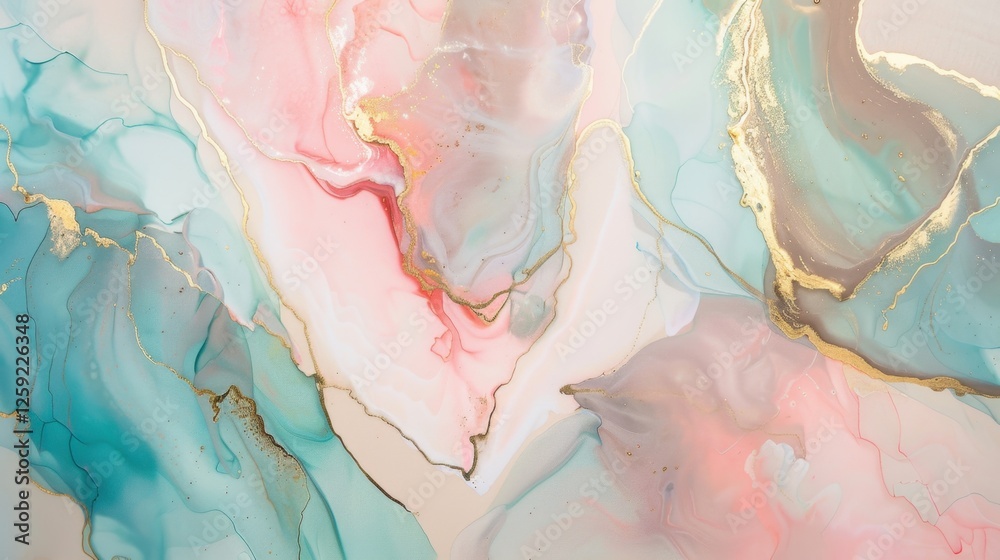 Stylish Abstract Painting in Pastel Colors with Gold Accents Stylish Abstract Painting in Pastel Colors with Gold Accents