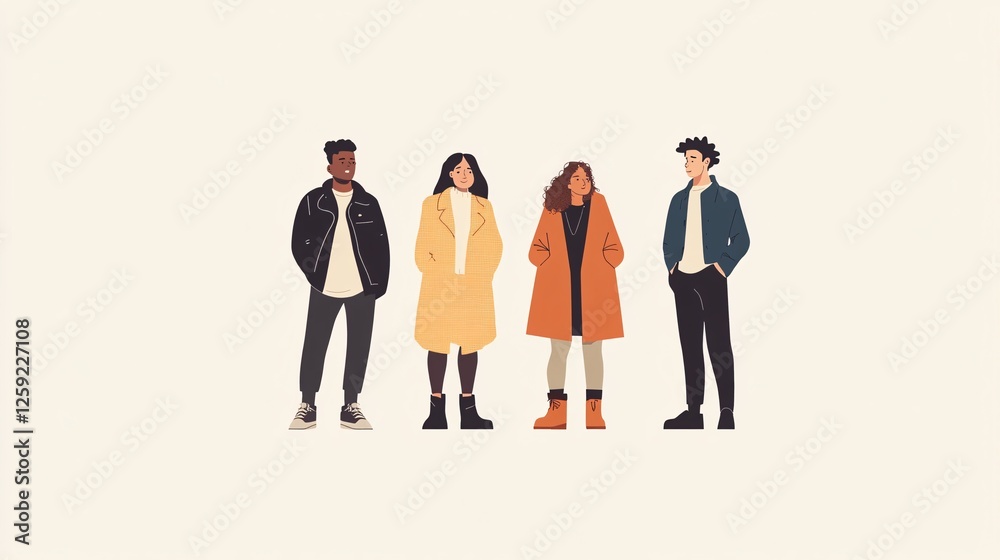 Diverse group of young adults is standing and posing together Diverse group of young adults is standing and posing together