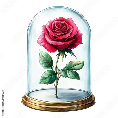 Elegant Red Rose Encased in Glass Dome with Exquisite Detail and Timeless Beauty