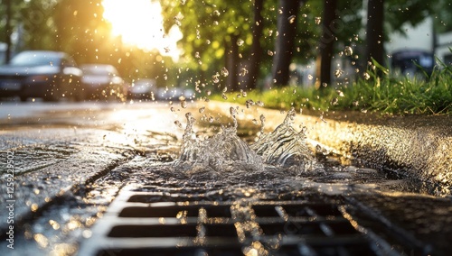 Sunset Rain Water Draining into a Storm Drain