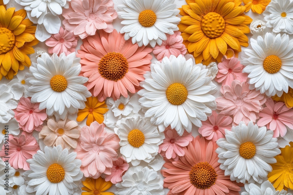 Obraz premium Paper Daisies Close Up: White Pink Yellow Floral Background