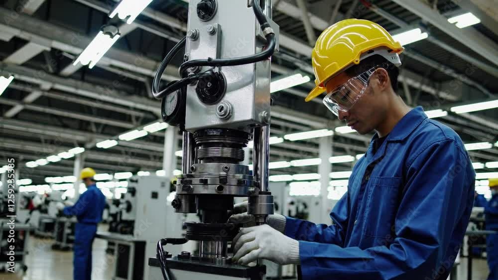 Skilled Worker Operating Industrial Machine in Manufacturing Facility Skilled Worker Operating Industrial Machine in Manufacturing Facility