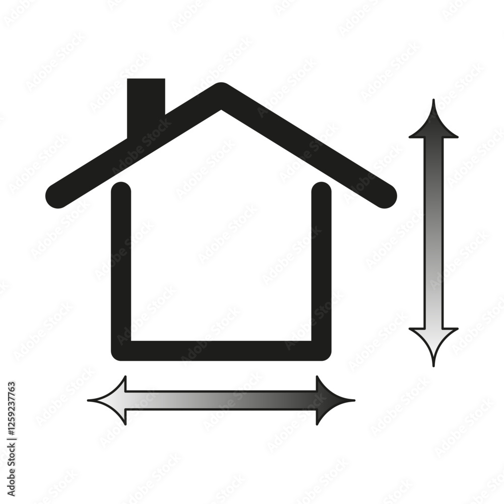 House icon measurements. Height and width arrows. Real estate symbol. Vector graphic. House icon measurements. Height and width arrows. Real estate symbol. Vector graphic.