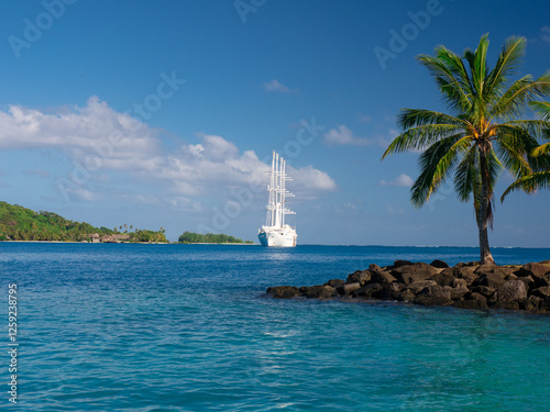 Sailing boat anchored in Bora Bora photo