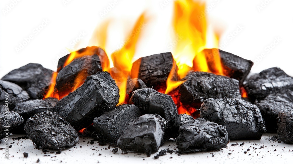 Burning Charcoal Briquettes Glowing Embers Fire Burning Charcoal Briquettes Glowing Embers Fire