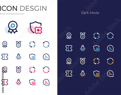 icons set, Medal 1st Place Award Management Development Program Idea Refresh Community Communication Message Website Smartphone APP Line Icon