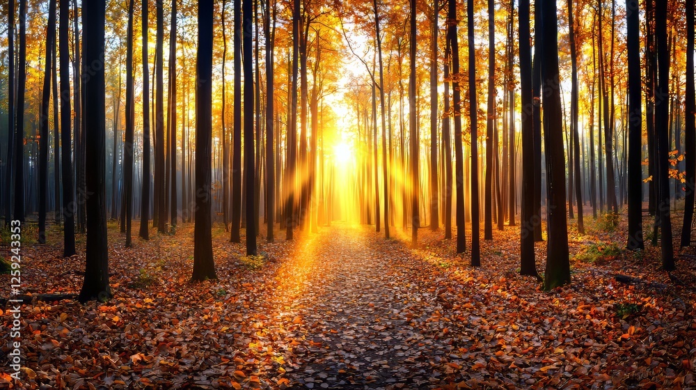 Majestic Autumn Forest Path Illuminated by Golden Sunlight Nature Scene Tranquil Environment Captivating Viewpoint Majestic Autumn Forest Path Illuminated by Golden Sunlight Nature Scene Tranquil Environment Captivating Viewpoint