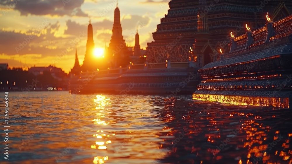 Obraz premium Sunset over Wat Arun Temple in Bangkok Thailand