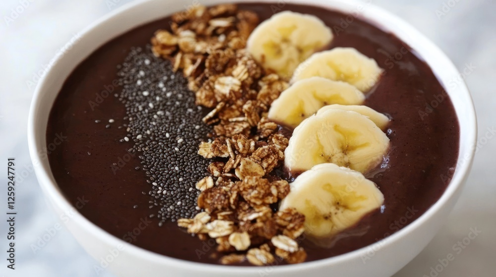 Acai Bowl Topped With Banana Granola And Chia Seeds Acai Bowl Topped With Banana Granola And Chia Seeds