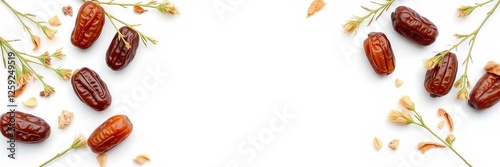 A creative border made of perfectly arranged dried dates forming a beautiful frame, snack, decoration, background photo