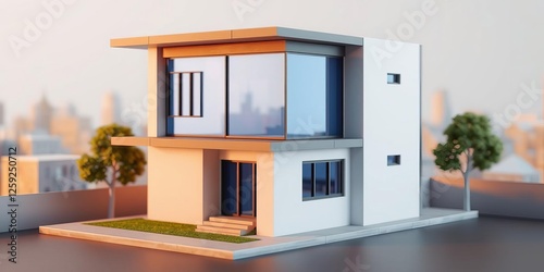 Architectural sketch of a sleek modern house with clean lines and large windows, facade, model, innovative