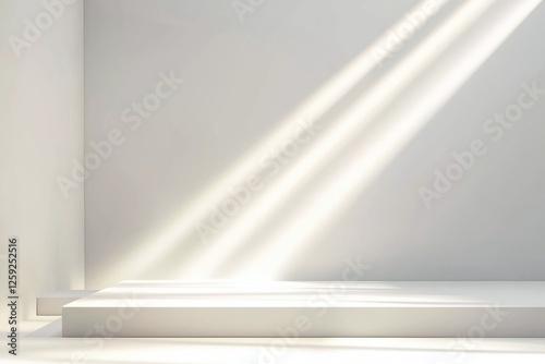 Espa  o minimalista com luz natural projetando sombras dram  ticas  apresentando um p  dio simples e elementos decorativos sutis  criado com IA generativa