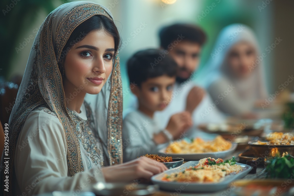 Fototapeta premium Family enjoying Middle Eastern meal