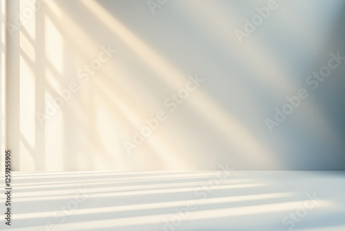 Espaço minimalista com luz natural projetando sombras dramáticas, apresentando um pódio simples e elementos decorativos sutis, criado com IA generativa