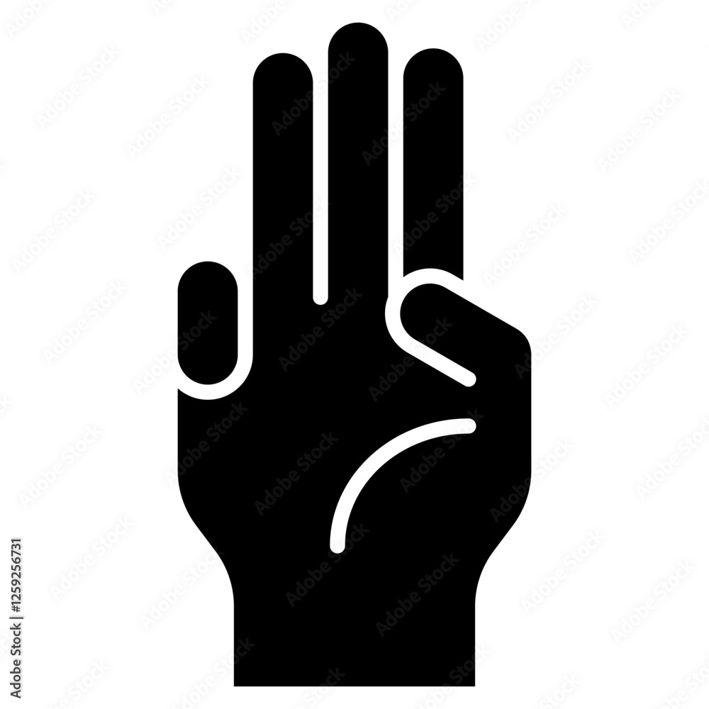 Three fingers hand gesture glyph solid icon Three fingers hand gesture glyph solid icon