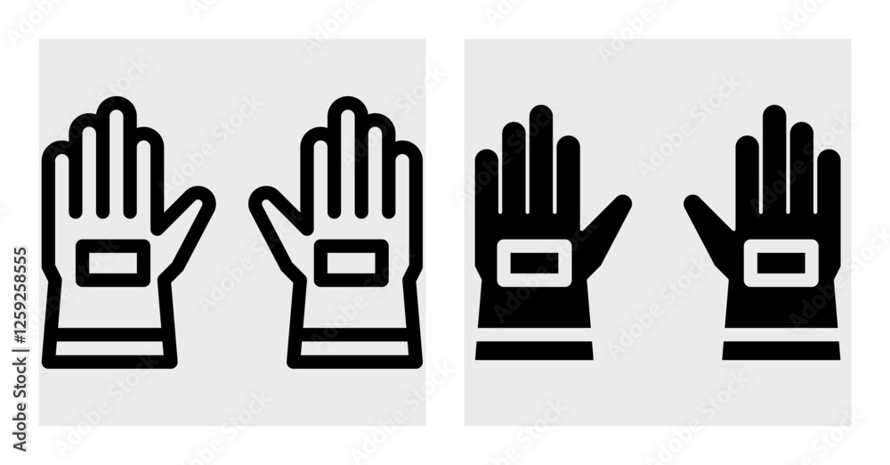 Fototapeta premium Gloves vector icon set in black color. Gloves icon set with outline and glyph style