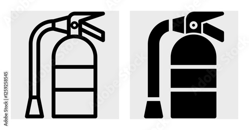 Fire extinguisher vector icon set in black color.Fire extinguisher icon set with outline and glyph style