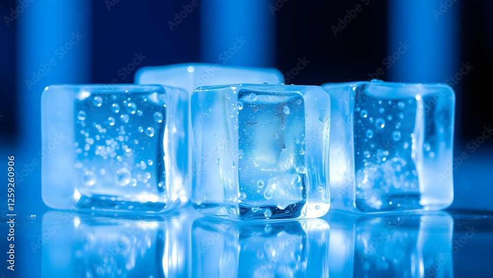 close-up of perfectly transparent ice cubes suspended in calm close-up of perfectly transparent ice cubes suspended in calm