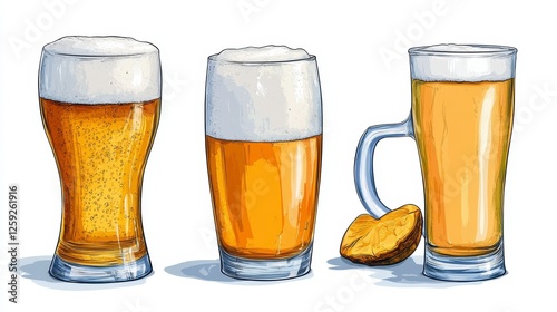 Wallpaper Mural Three Beer Glasses: Hand-Drawn Illustration Torontodigital.ca