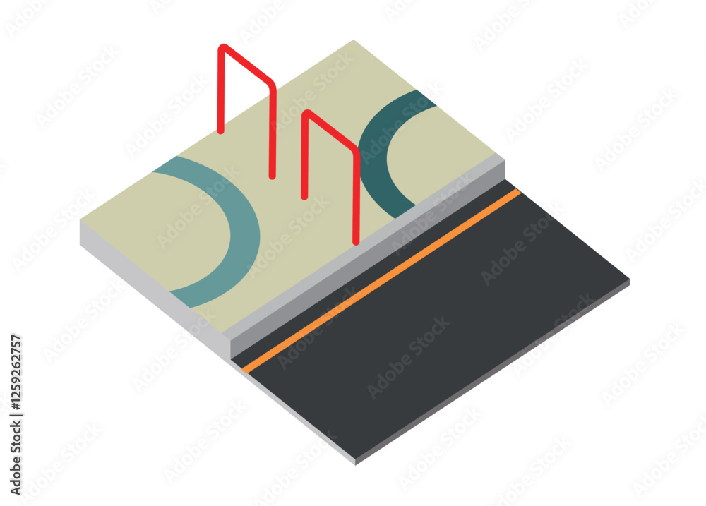 Pedestrian with fence bollards. Simple flat illustration in isometric view. Pedestrian with fence bollards. Simple flat illustration in isometric view.