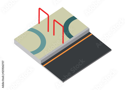 Pedestrian with fence bollards. Simple flat illustration in isometric view.