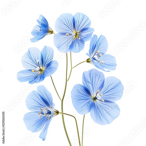 Blue Flax Isolated on White Background. Beautiful Flax Flower
