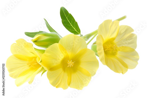 Yellow Evening Primrose Isolated on White Background. Beautiful Evening Primrose Flower