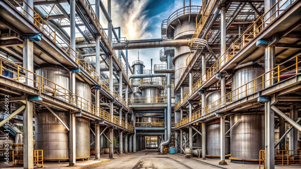 Industrial Complex A Maze of Metal and Pipes Under a Dramatic Sky Industrial Complex A Maze of Metal and Pipes Under a Dramatic Sky