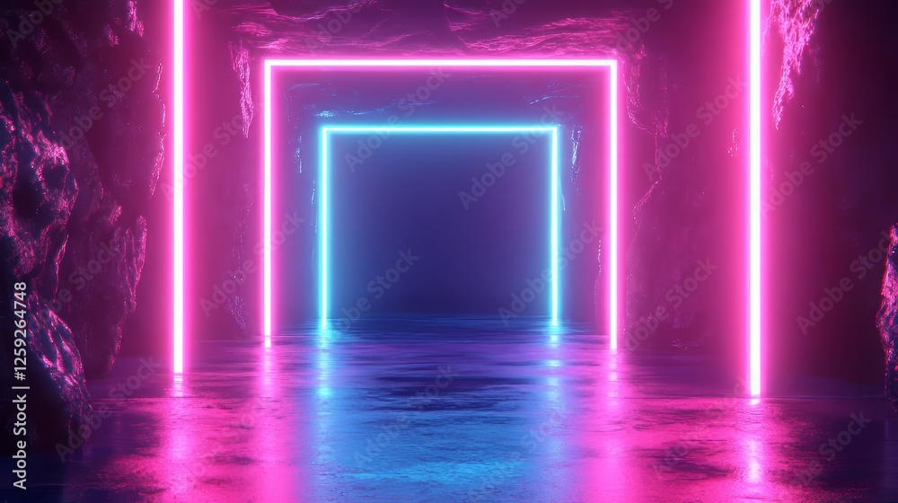 Retro neon frame, glowing 80s-style cyberpunk aesthetic, vibrant pink and blue tones, perfect for party invitations and social media graphics. Retro neon frame, glowing 80s-style cyberpunk aesthetic, vibrant pink and blue tones, perfect for party invitations and social media graphics.