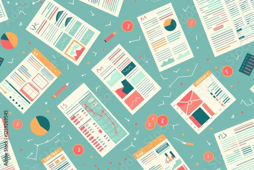 Colorful Data Reports and Charts Scattered on a Desk