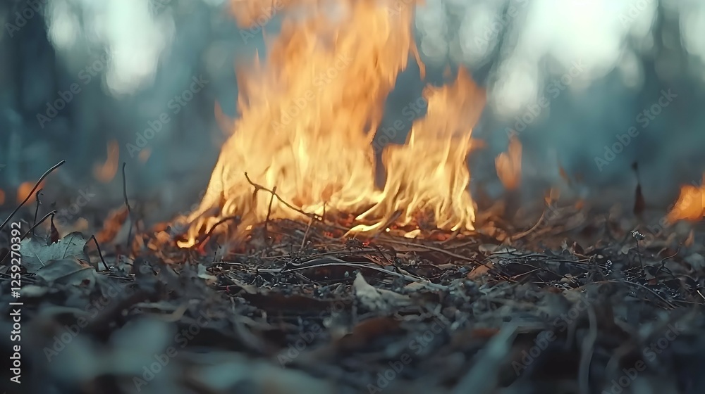Forest Fire Burning Dry Leaves And Undergrowth Forest Fire Burning Dry Leaves And Undergrowth