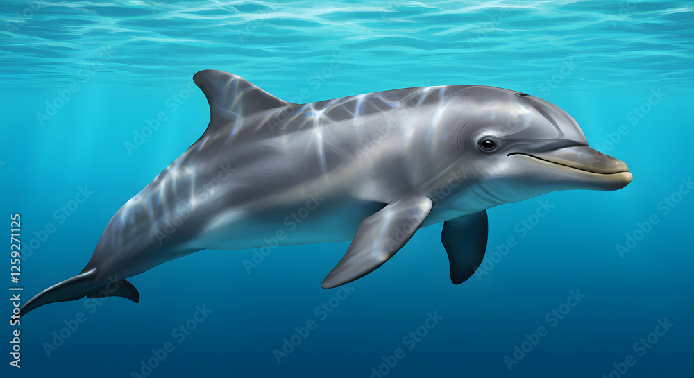 Naklejka premium Majestic Bottlenose Dolphin Underwater Grace: A Stunning Aquatic Portrait