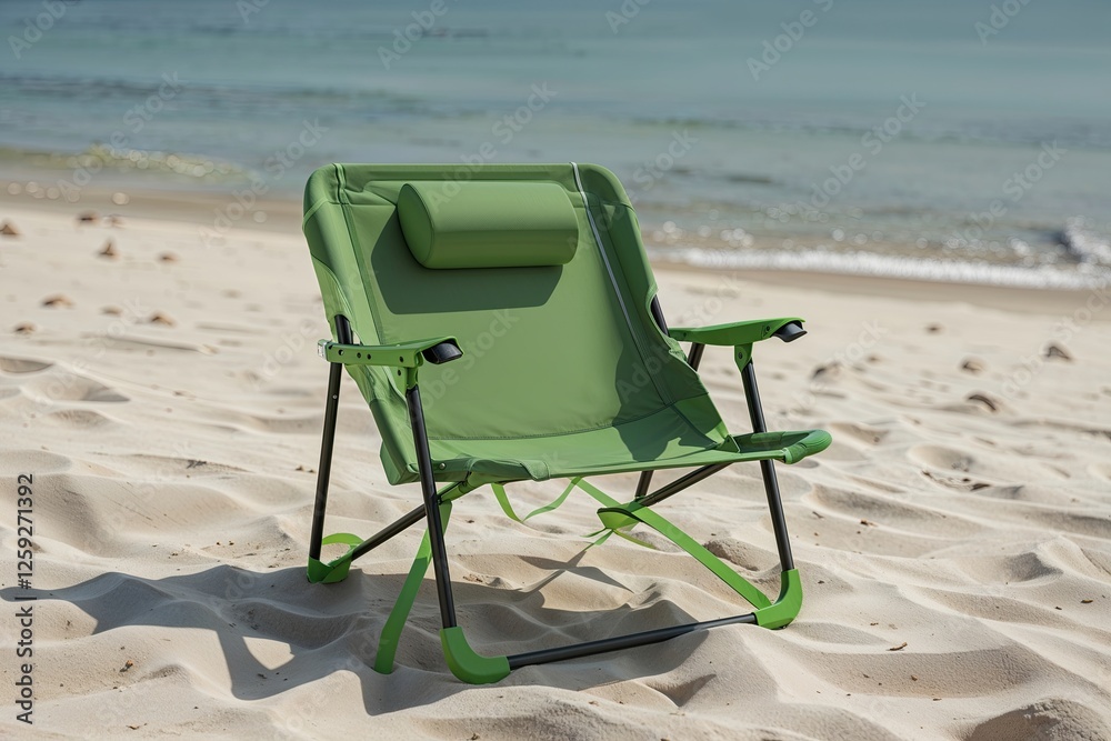 Compact and Lightweight Green Beach Chair Mockup for Summer Relaxation Compact and Lightweight Green Beach Chair Mockup for Summer Relaxation
