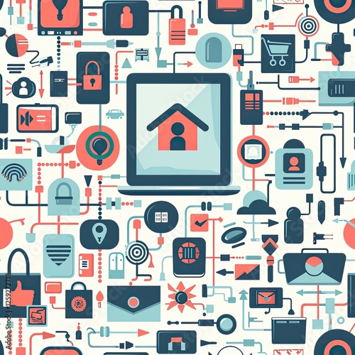 Connected Home Technology Network System Illustration