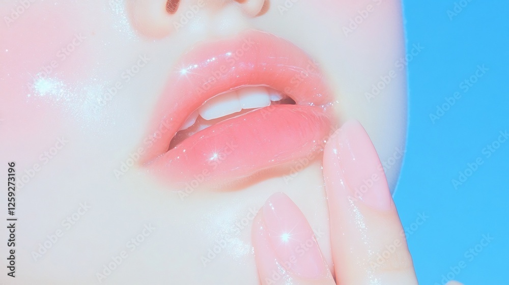 Fototapeta premium Glossy Lips and Soft Nails: A Pastel Dream