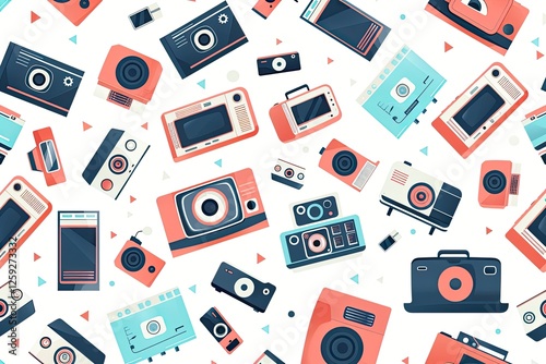 Retro Electronics and Vintage Cameras Pattern Design